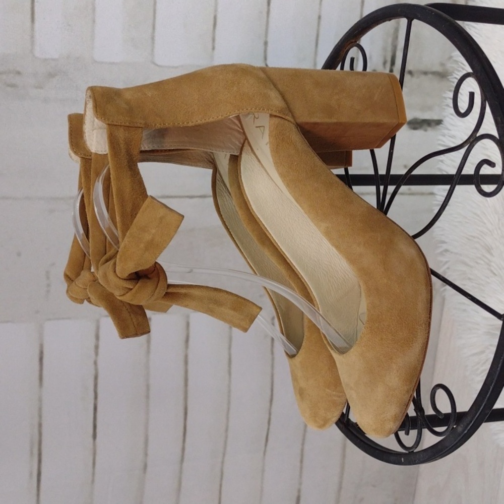 Raye Suede Almond Toe Tie Strap Block Heels Size 8.5